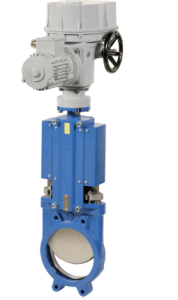 Zasuwa nożowa S-GATE™ 176 DN65 SECTORIEL –z napędem elektrycznym REGADA, korpus żeliwny, uszczelnienie metalowe